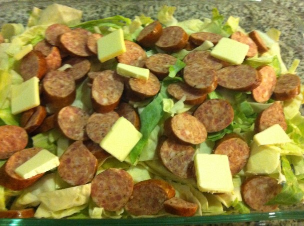 cabbage and sausage with butter